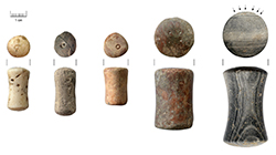 Early Bronze Age artefacts, which have been identified as weights. Found at Tiryns, Greece. Photo: Lorenz Rahmstorf.